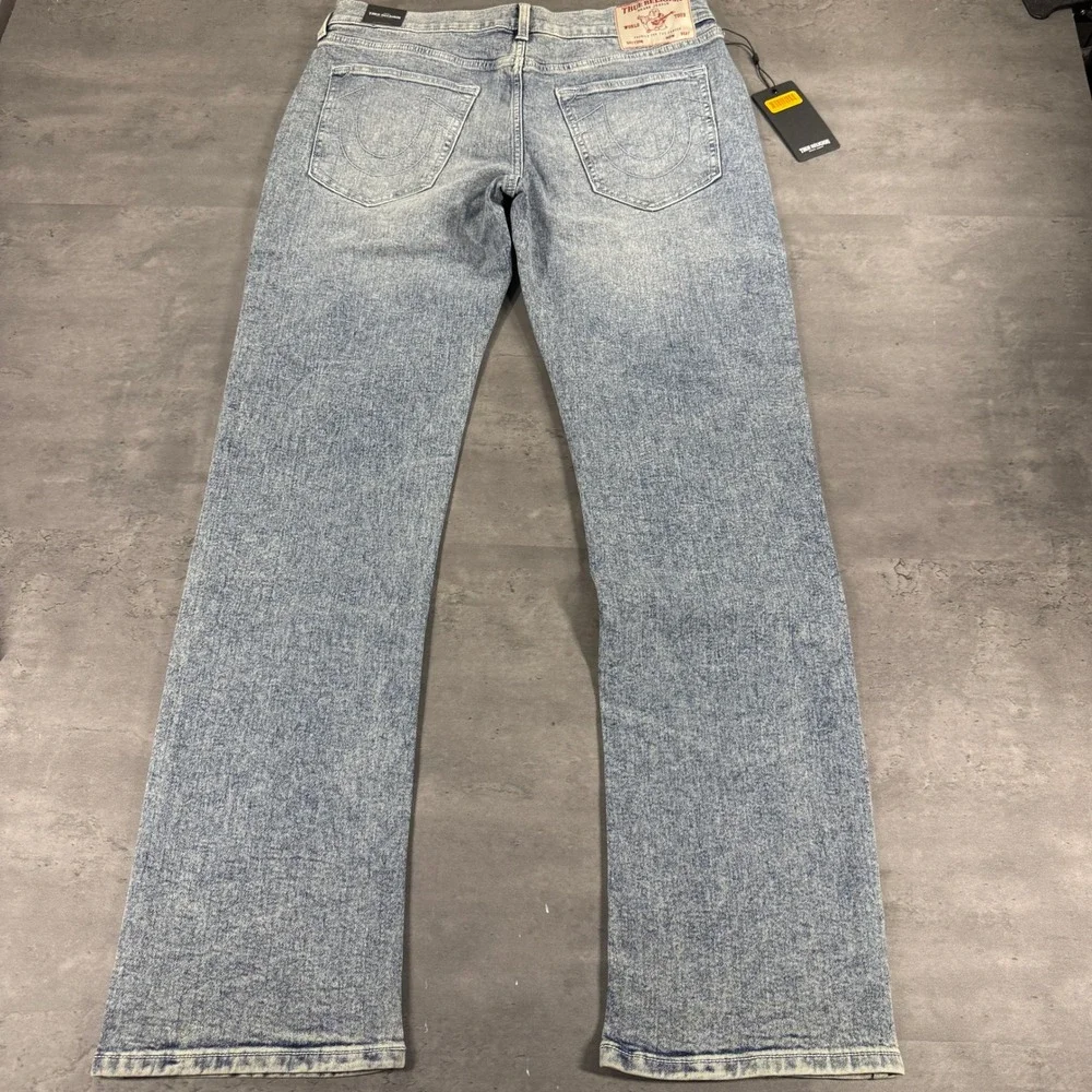 True Religion Jeans Mens 33x34 Ricky Relaxed Straight Light Acid Wash NEW $164